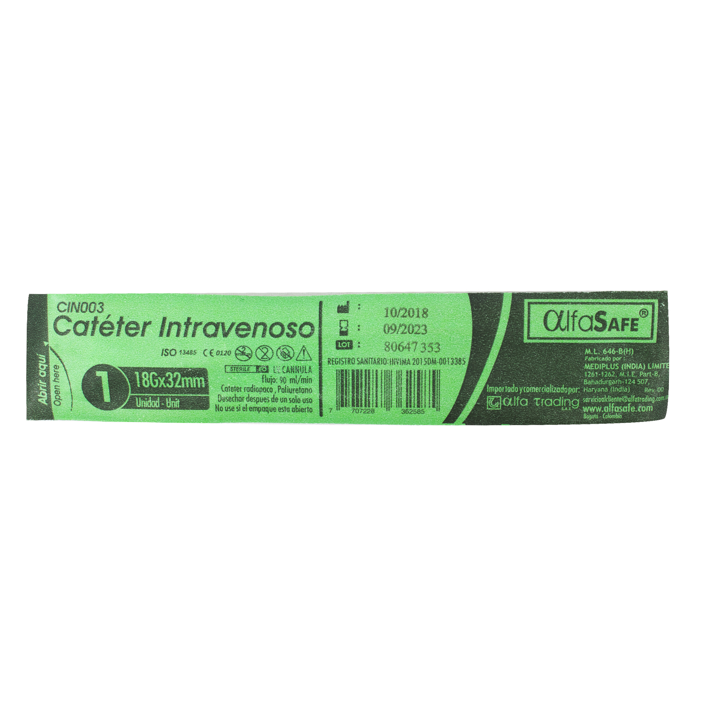 CATETER ALFA INTRAVE 18G X1 1/4 32 MM